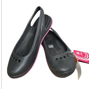 Crocs Tone Skylar Slingback Flats Black & Pink Slip-On Shoes Women’s Size 7 NWT